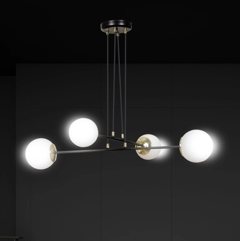 OGNIS 4 BLACK 966/4 lampa wisząca regulowana złote elementy szklane klosze