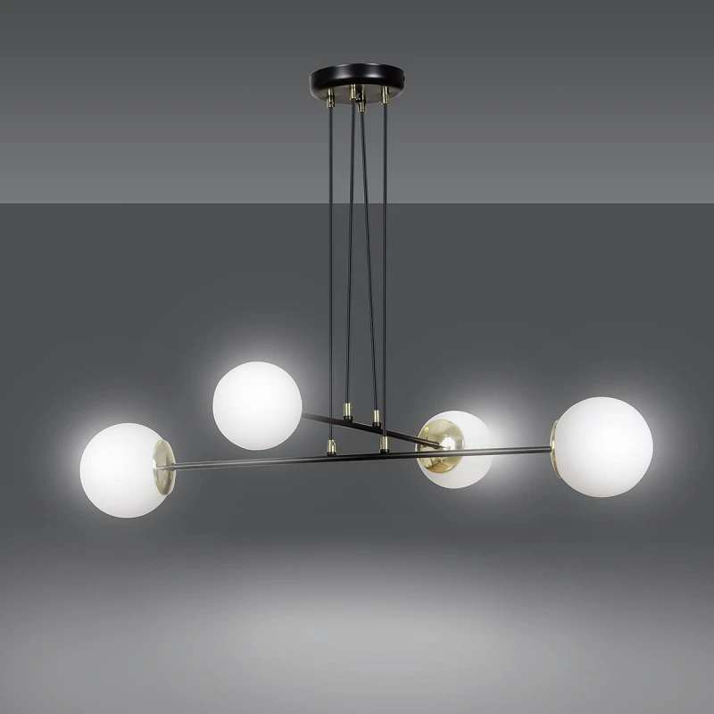 OGNIS 4 BLACK 966/4 lampa wisząca regulowana złote elementy szklane klosze 4