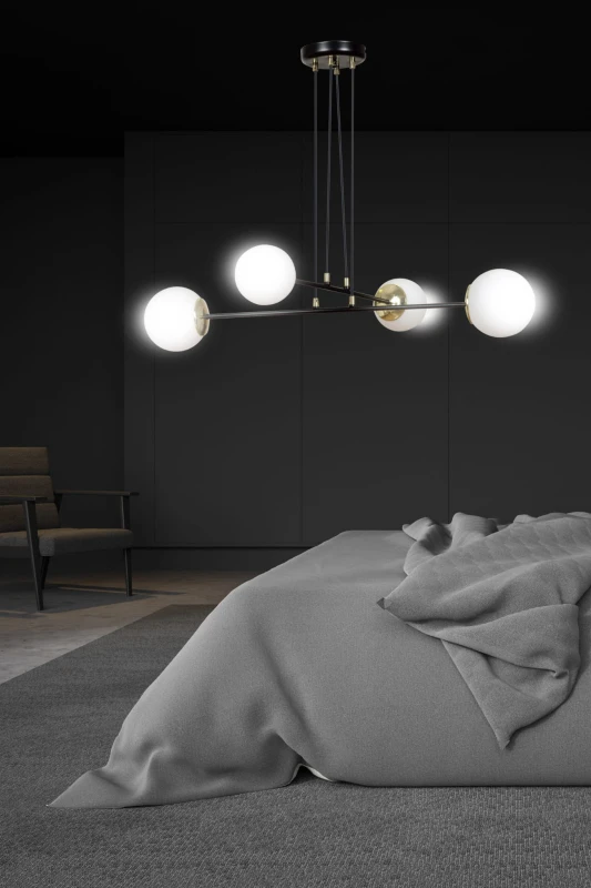 OGNIS 4 BLACK 966/4 lampa wisząca regulowana złote elementy szklane klosze 5