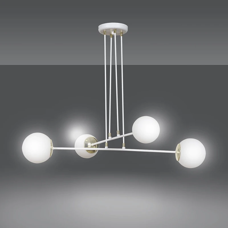 OGNIS 4 WHITE 976/4 lampa wisząca regulowana złote elementy szklane klosze
