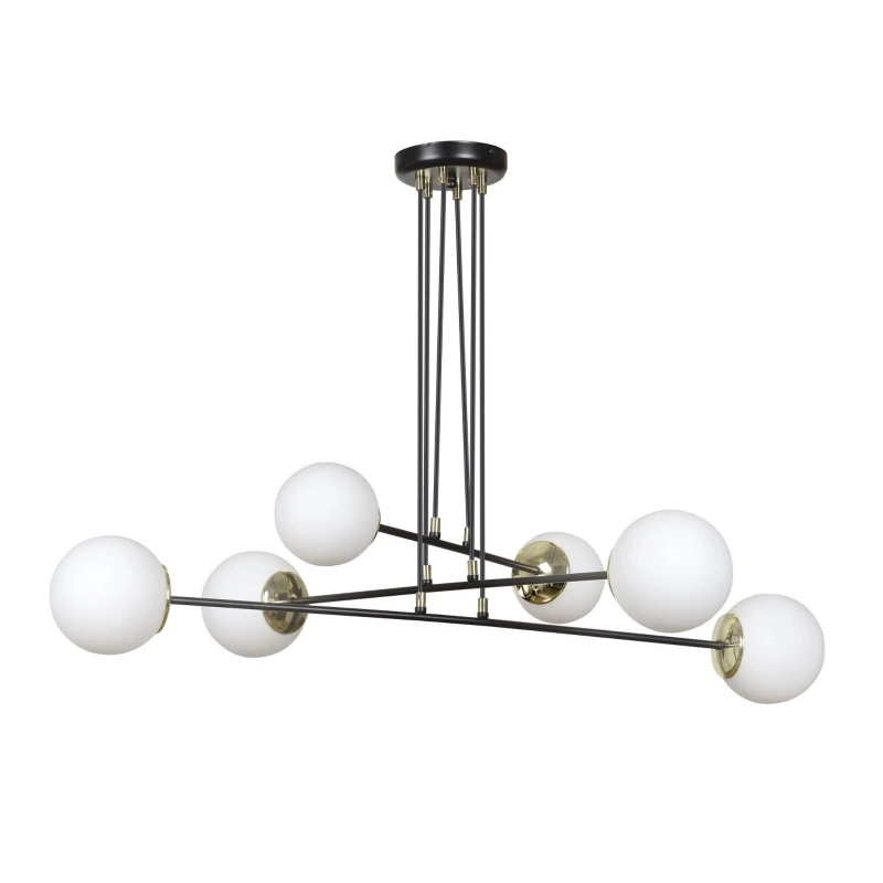 OGNIS 6 BLACK 966/6 lampa wisząca regulowana złote elementy szklane klosze
