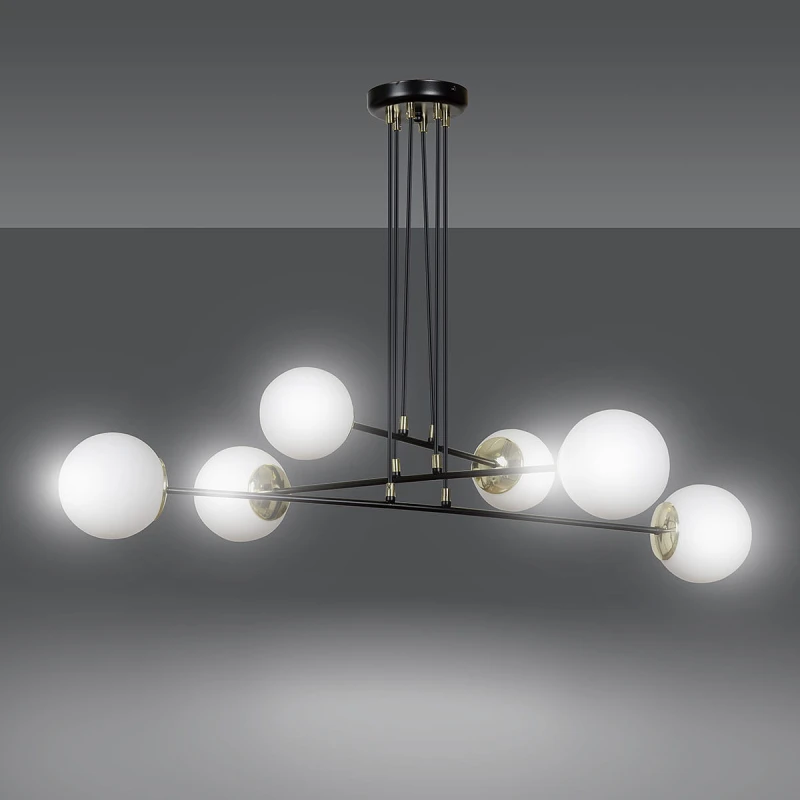 OGNIS 6 BLACK 966/6 lampa wisząca regulowana złote elementy szklane klosze 1