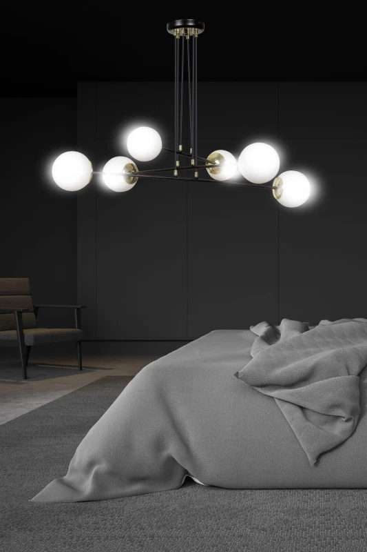 OGNIS 6 BLACK 966/6 lampa wisząca regulowana złote elementy szklane klosze 4
