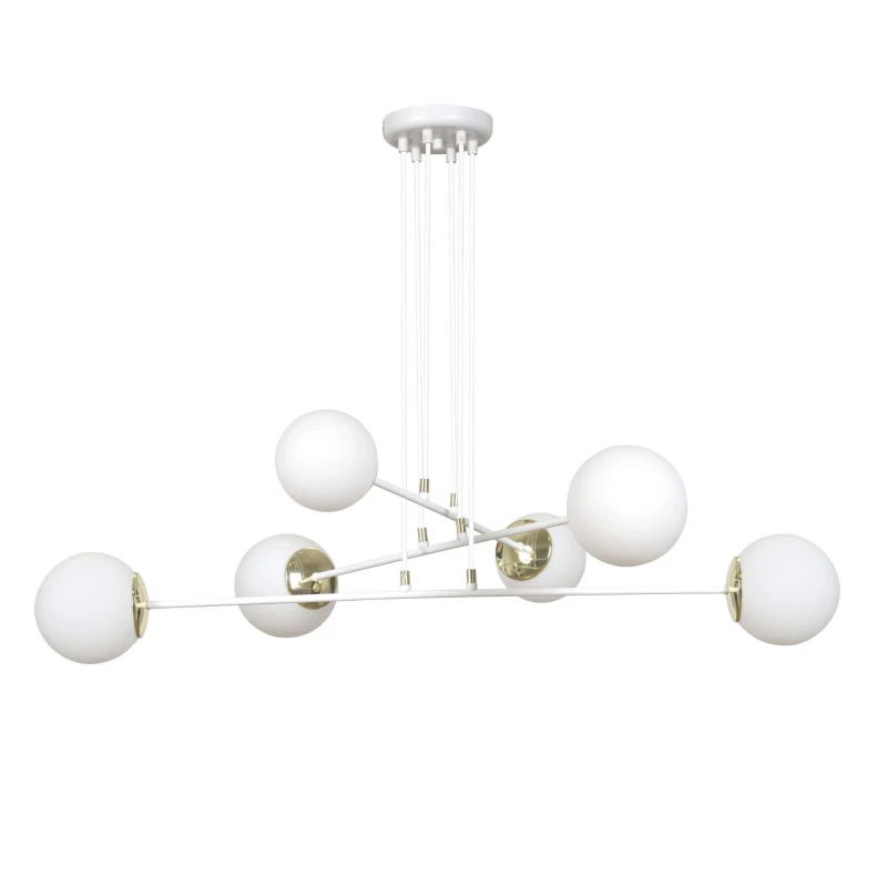 OGNIS 6 WHITE 976/6 lampa wisząca regulowana złote elementy szklane klosze