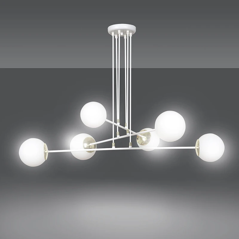 OGNIS 6 WHITE 976/6 lampa wisząca regulowana złote elementy szklane klosze 1