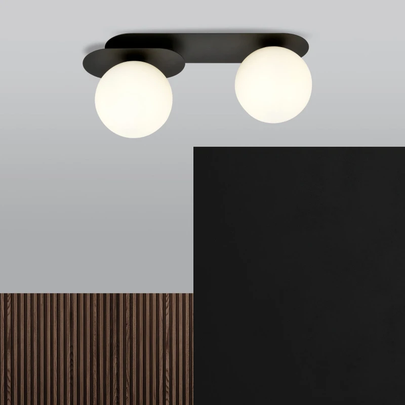 PLAZA 2 BLACK/OPAL 1118/2 nowoczesny plafon sufitowy czarny szklane klosze
