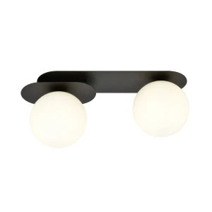 Plafon PLAZA 2 BLACK/OPAL czarny z 2 kloszami