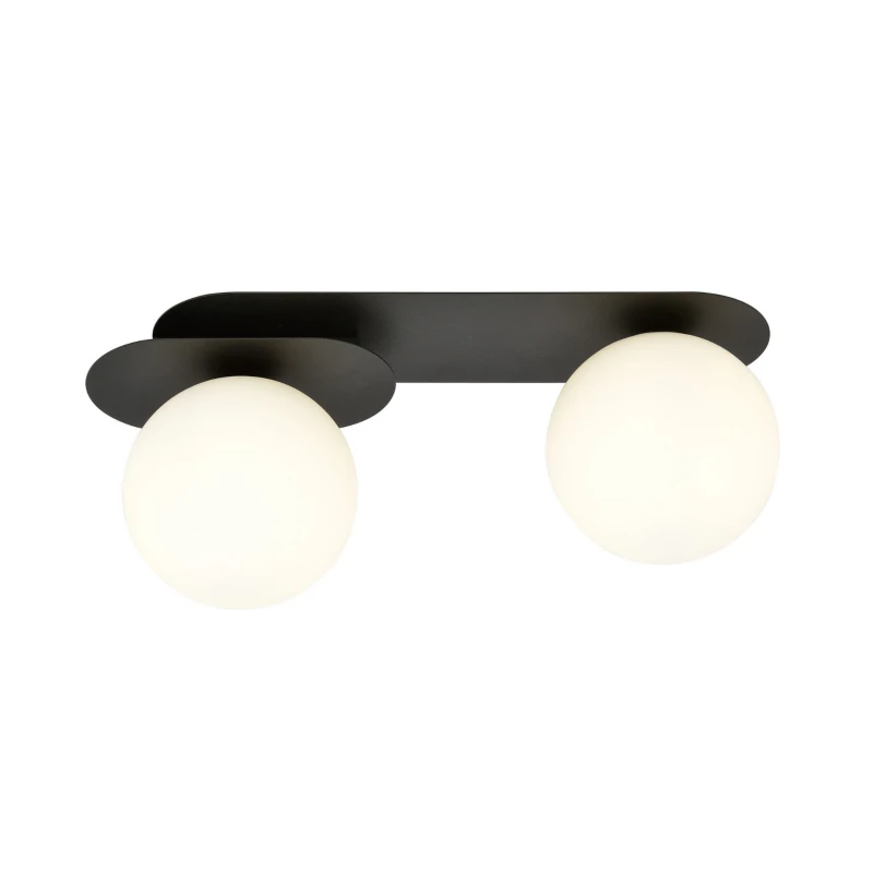 PLAZA 2 BLACK/OPAL 1118/2 nowoczesny plafon sufitowy czarny szklane klosze 1