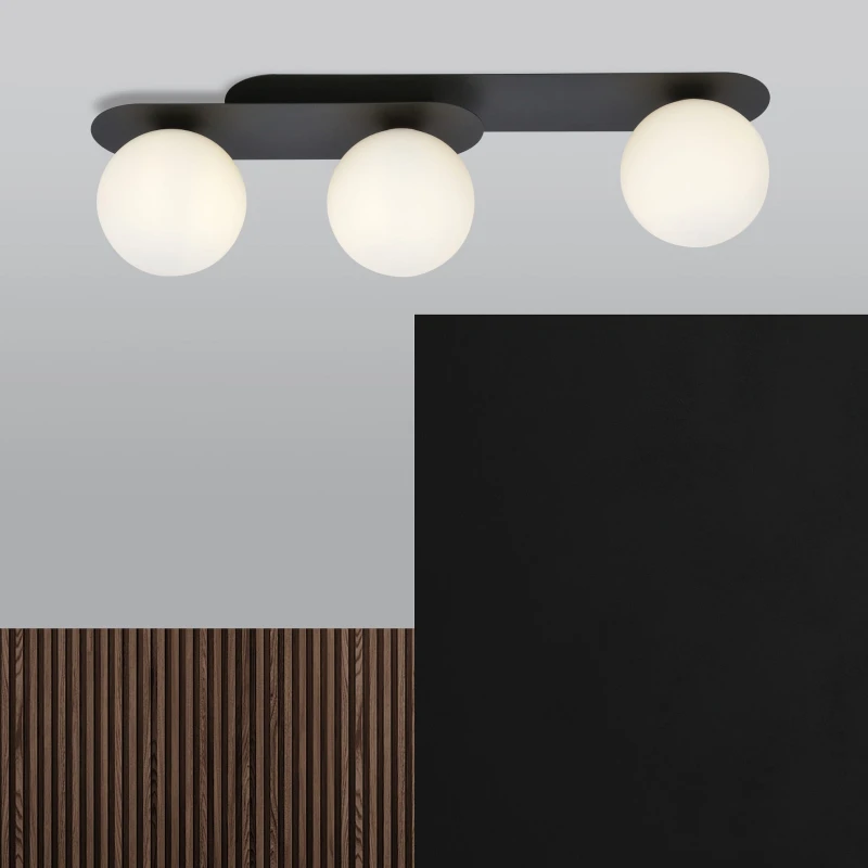 PLAZA 3 BLACK/OPAL 1118/3 nowoczesny plafon sufitowy czarny szklane klosze
