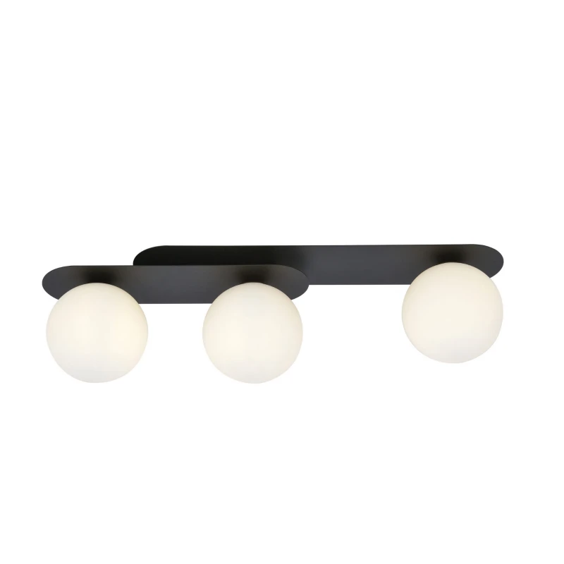 PLAZA 3 BLACK/OPAL 1118/3 nowoczesny plafon sufitowy czarny szklane klosze 1
