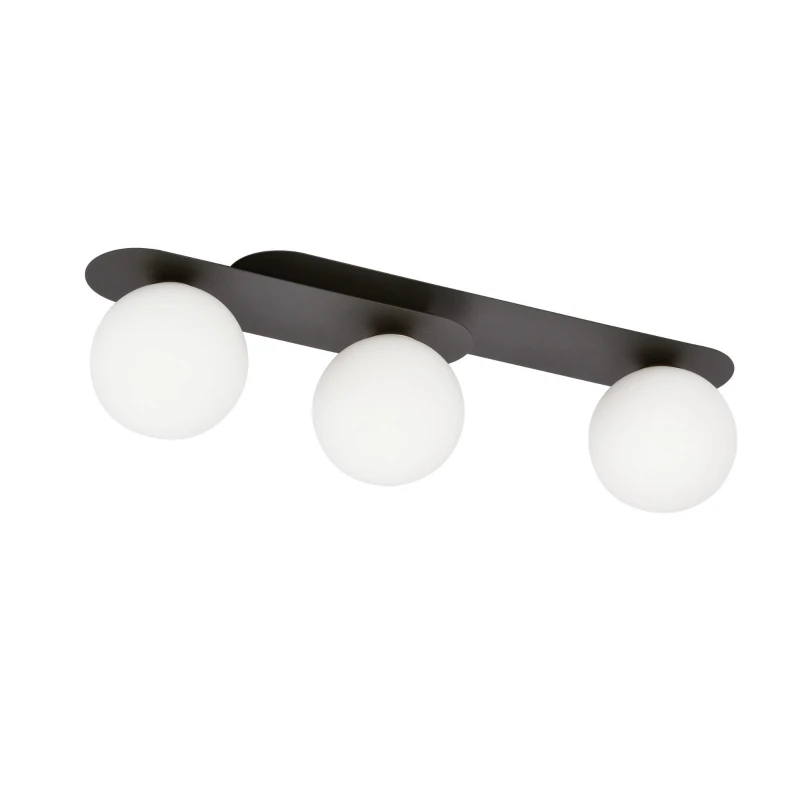 PLAZA 3 BLACK/OPAL 1118/3 nowoczesny plafon sufitowy czarny szklane klosze 4