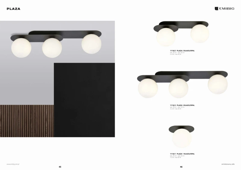 PLAZA 3 BLACK/OPAL 1118/3 nowoczesny plafon sufitowy czarny szklane klosze 6