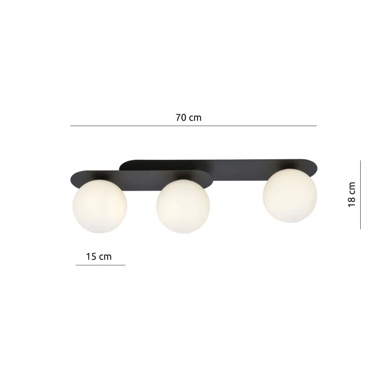 PLAZA 3 BLACK/OPAL 1118/3 nowoczesny plafon sufitowy czarny szklane klosze 7