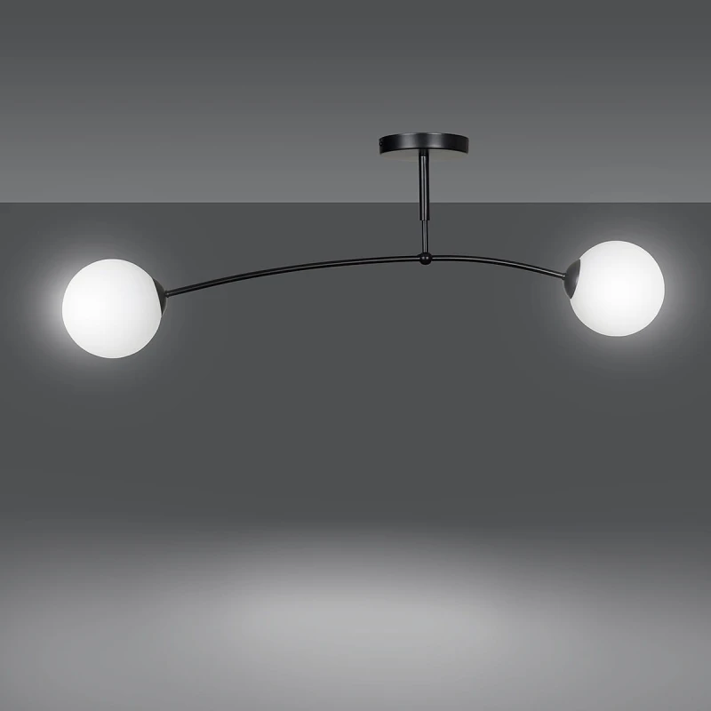 PREGOS 2 BLACK 670/2 oryginalna lampa sufitowa czarna LOFT szklane mleczne klosze 2