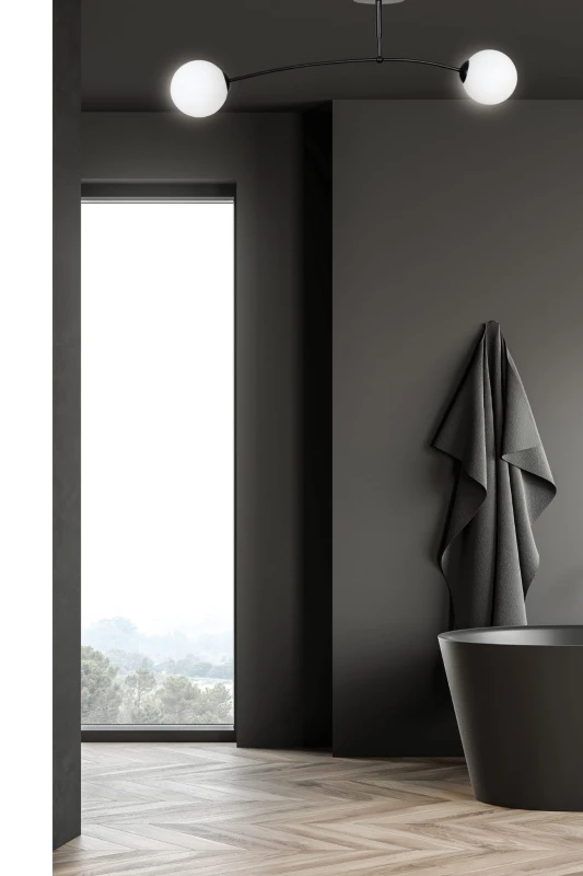 PREGOS 2 BLACK 670/2 oryginalna lampa sufitowa czarna LOFT szklane mleczne klosze 8