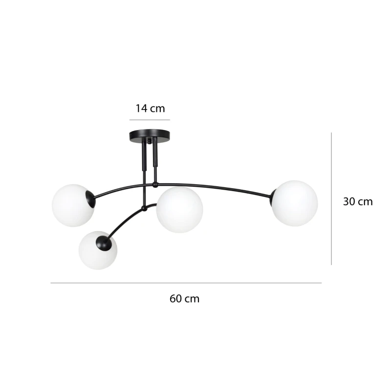 PREGOS 4 BLACK 670/4 oryginalna lampa sufitowa czarna LOFT szklane mleczne klosze 5