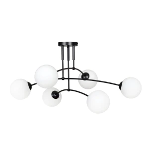 Lampa sufitowa PREGOS 6 BLACK czarna, mleczne klosze 