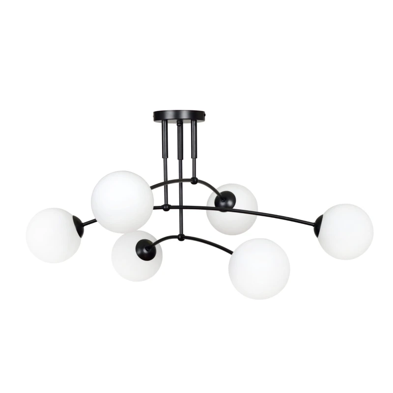 PREGOS 6 BLACK 670/6 oryginalna lampa sufitowa czarna LOFT szklane mleczne klosze 1