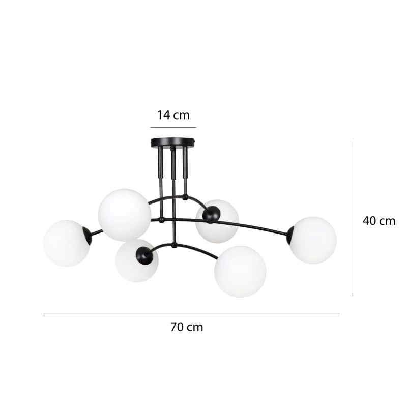 PREGOS 6 BLACK 670/6 oryginalna lampa sufitowa czarna LOFT szklane mleczne klosze 4