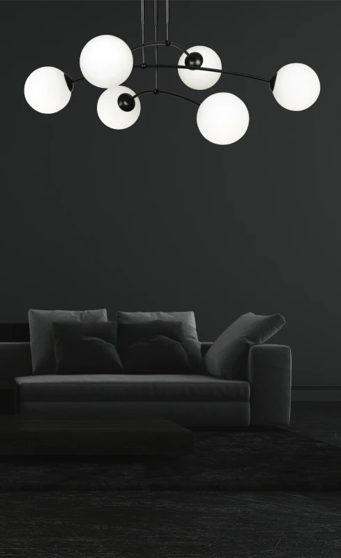 PREGOS 6 BLACK 670/6 oryginalna lampa sufitowa czarna LOFT szklane mleczne klosze 6