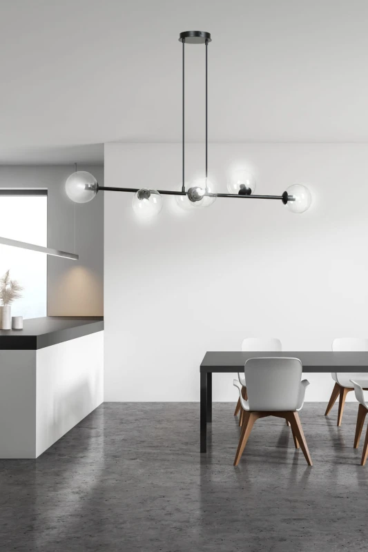 ROSSI 6 BL TRANSPARENT 874/6 lampa sufitowa wisząca czarna transparentne klosze 4