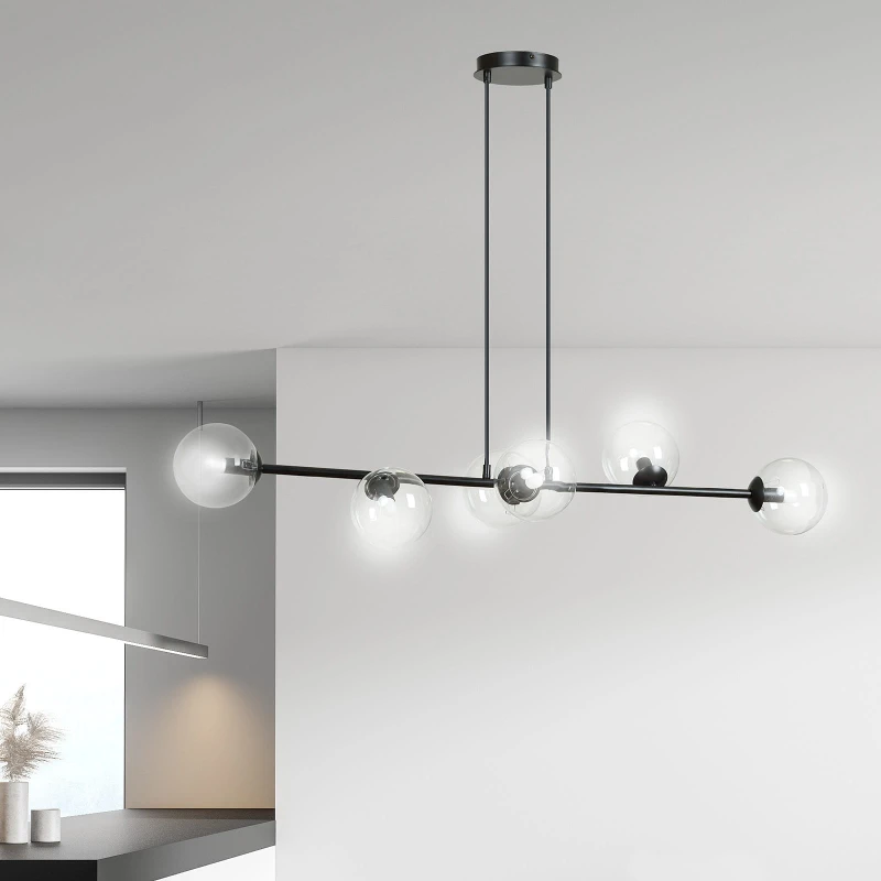 ROSSI 6 BL TRANSPARENT 874/6 lampa sufitowa wisząca czarna transparentne klosze 5