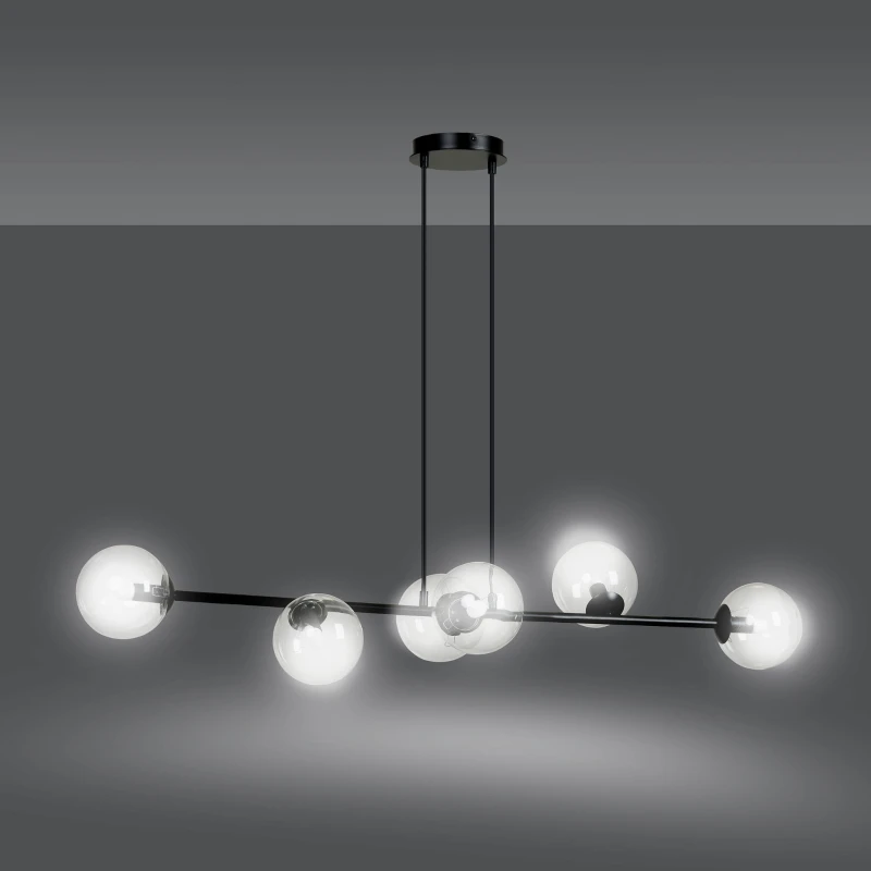 ROSSI 6 BL TRANSPARENT 874/6 lampa sufitowa wisząca czarna transparentne klosze 6