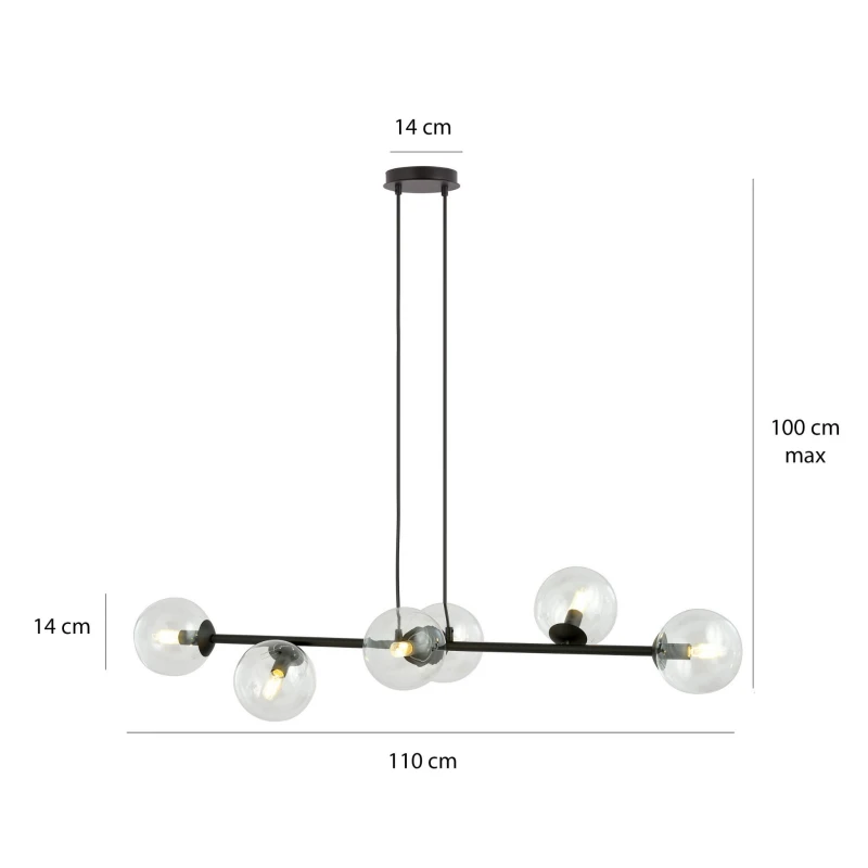 ROSSI 6 BL TRANSPARENT 874/6 lampa sufitowa wisząca czarna transparentne klosze 9