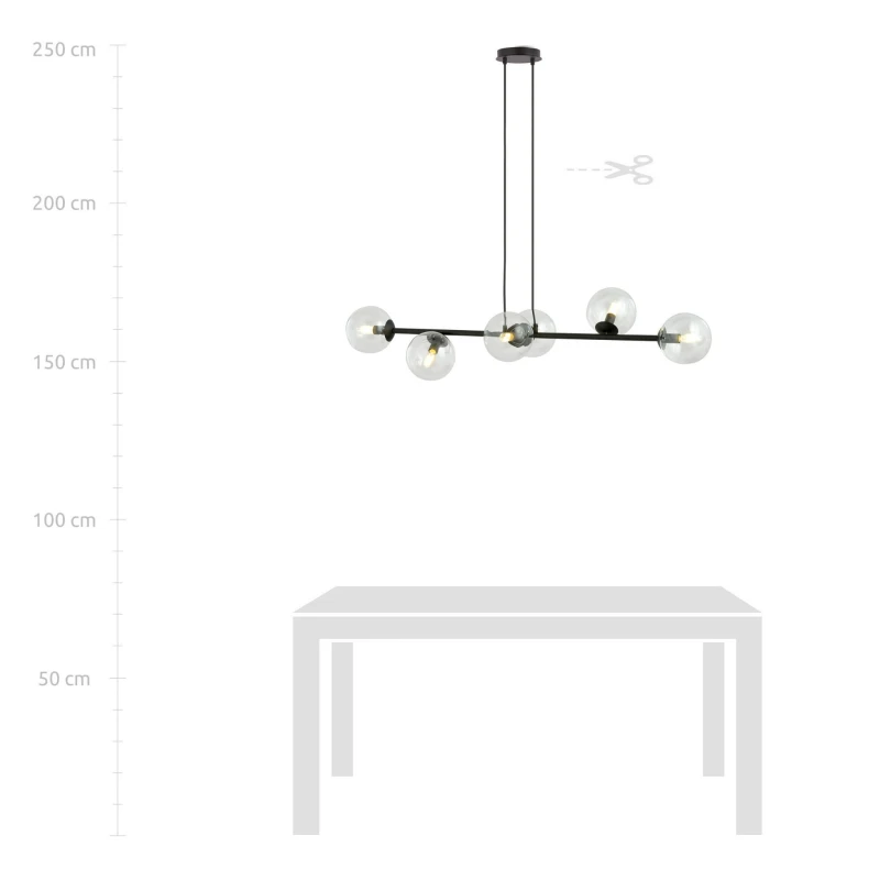 ROSSI 6 BL TRANSPARENT 874/6 lampa sufitowa wisząca czarna transparentne klosze 10