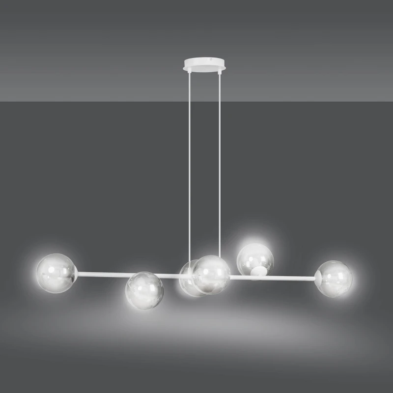 ROSSI 6 WH TRANSPARENT 877/6 lampa sufitowa wisząca biała transparentne klosze 4