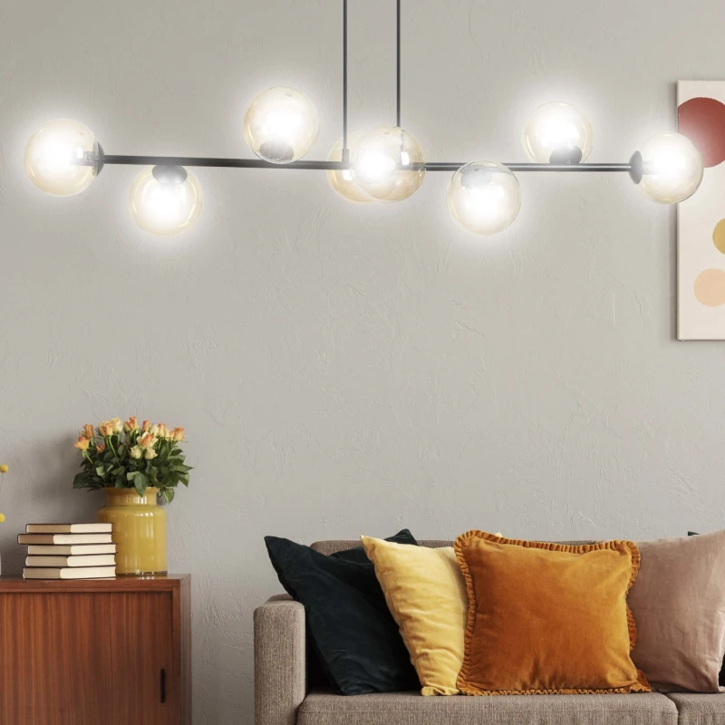 ROSSI 8 BL MIODOWY 876/8 lampa sufitowa wisząca czarna szklane klosze DESIGN 7