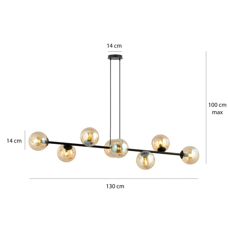 ROSSI 8 BL MIODOWY 876/8 lampa sufitowa wisząca czarna szklane klosze DESIGN 8