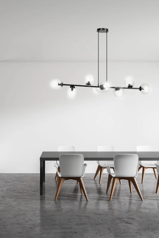 ROSSI 8 BL TRANSPARENT 874/8 lampa sufitowa wisząca czarna transparentne klosze 8