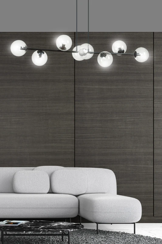 ROSSI 8 BL TRANSPARENT 874/8 lampa sufitowa wisząca czarna transparentne klosze 11
