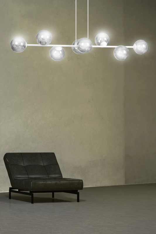 ROSSI 8 WH TRANSPARENT 877/8 lampa sufitowa wisząca biała transparentne klosze 22