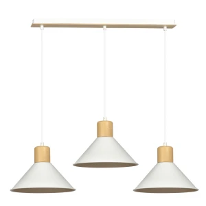 Lampa wisząca ROWEN 3 WHITE biała, drewniane elementy
