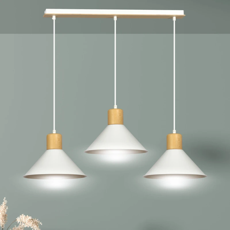 ROWEN 3 WHITE 1045/3 nowoczesna lampa sufitowa biała drewniane elementy 6