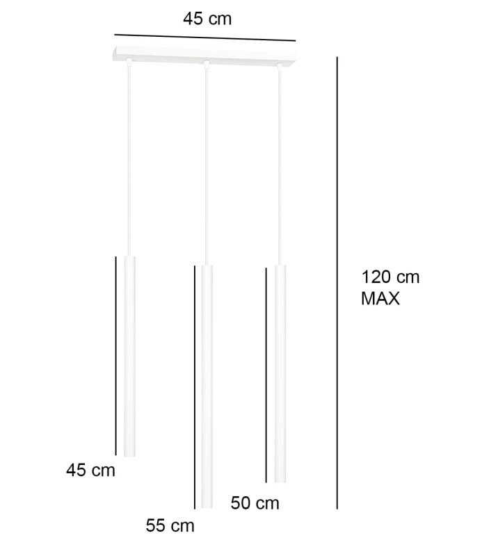SELTER 3 WHITE 553/3 designerski spot wiszący halogen punktowy tuby białe długie 4