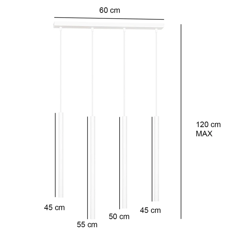 SELTER 4 WHITE 553/4 designerski spot wiszący halogen punktowy tuby białe długie 5