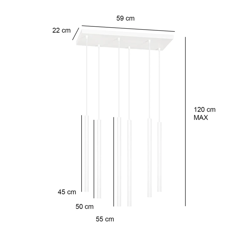 SELTER 6 WHITE 553/6 designerski spot wiszący halogen punktowy tuby białe długie 4