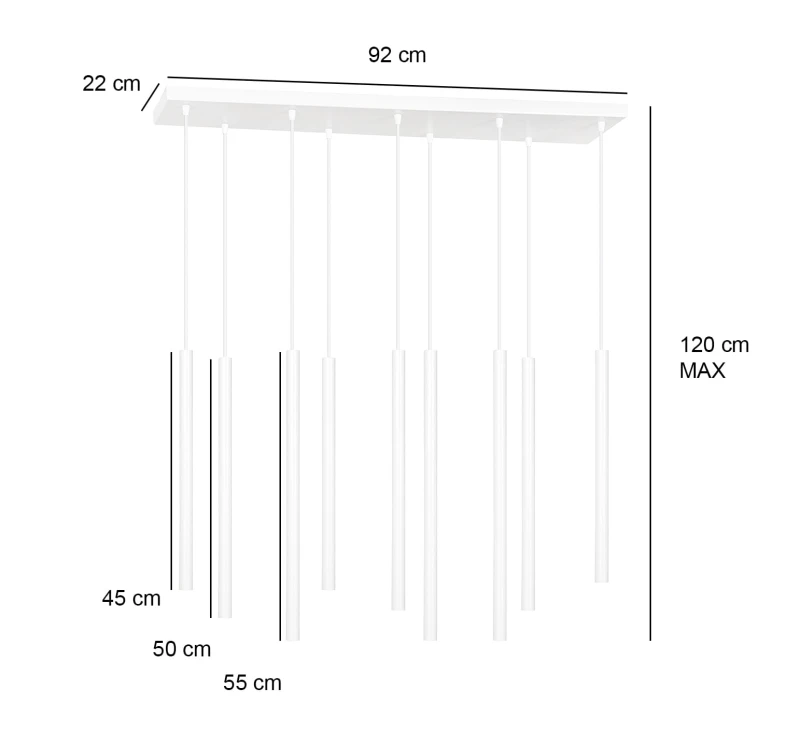 SELTER 9 WHITE 553/9 designerski spot wiszący halogen punktowy tuby białe długie 4
