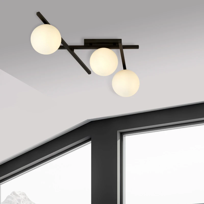SMART 3 BLACK/OPAL 1103/3 nowoczesny plafon sufitowy czarny szklane klosze