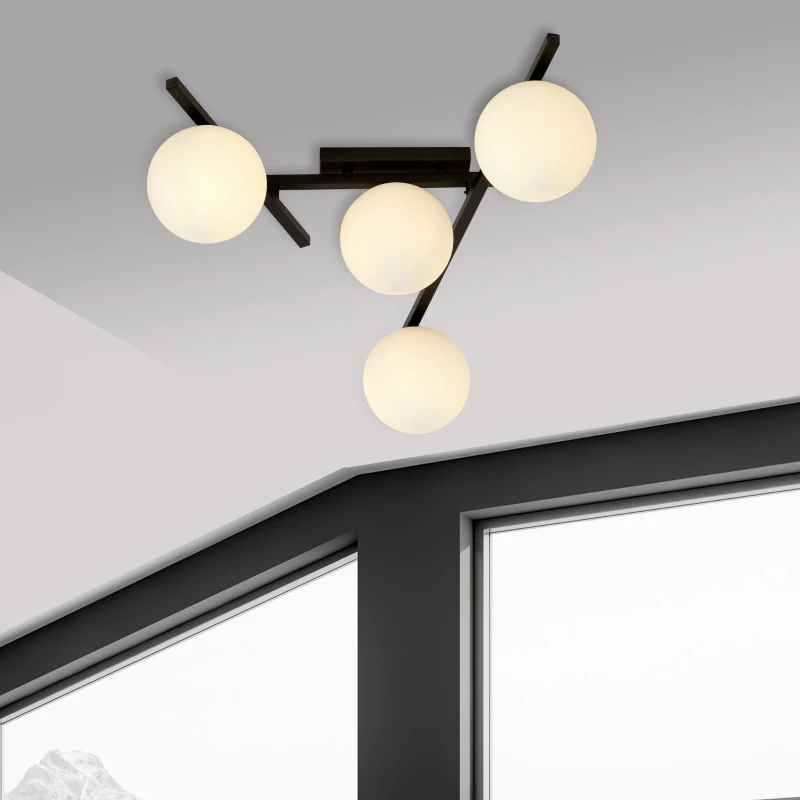 SMART 4 BLACK/OPAL 1103/4 nowoczesny plafon sufitowy czarny szklane klosze