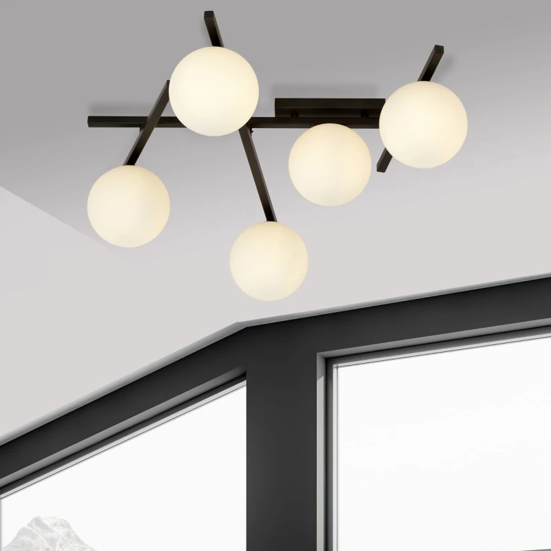 SMART 5 BLACK/OPAL 1103/5 nowoczesny plafon sufitowy czarny szklane klosze