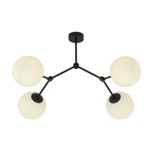 Lampa sufitowa SPACE 4 BLACK/OPAL czarna ze szklanymi kloszami