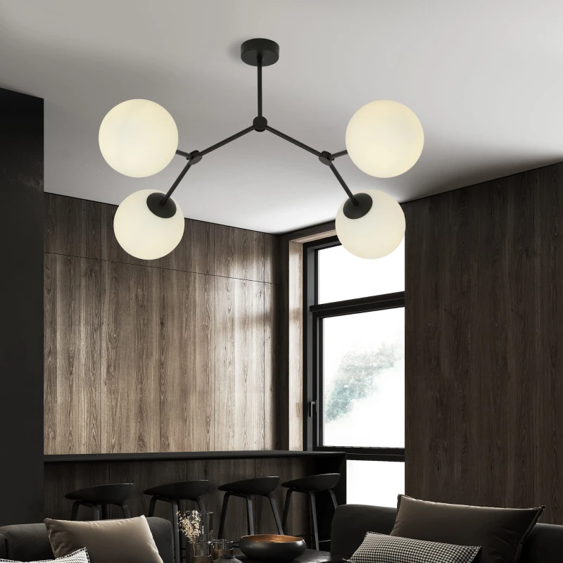 SPACE 4 BLACK/OPAL 1133/4 lampa sufitowa czarna szklane klosze 2