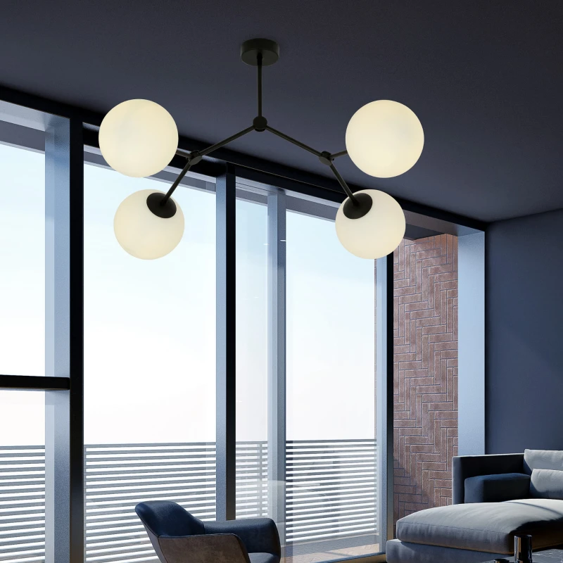 SPACE 4 BLACK/OPAL 1133/4 lampa sufitowa czarna szklane klosze 3