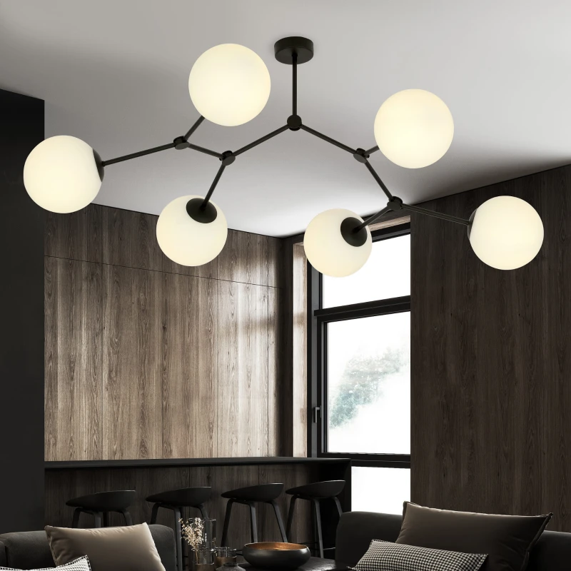 SPACE 6 BLACK/OPAL 1133/6 lampa sufitowa czarna szklane klosze