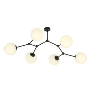 Lampa sufitowa SPACE 6 BLACK/OPAL 1133/6 czarna ze szklanymi kloszami