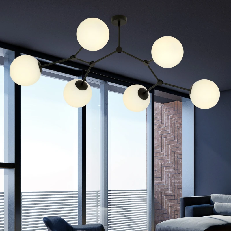 SPACE 6 BLACK/OPAL 1133/6 lampa sufitowa czarna szklane klosze 3